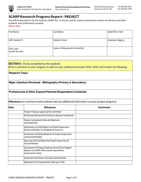 research project progress report template